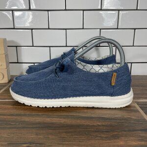 Hey Dude Wendy Womens Size 6 Shoes Sparkling Denim Blue Moc Toe Comfort Slip Ons